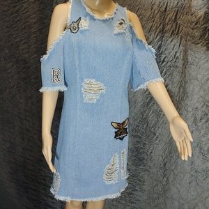 Hot and delicious cold shoulder jean dress size S
